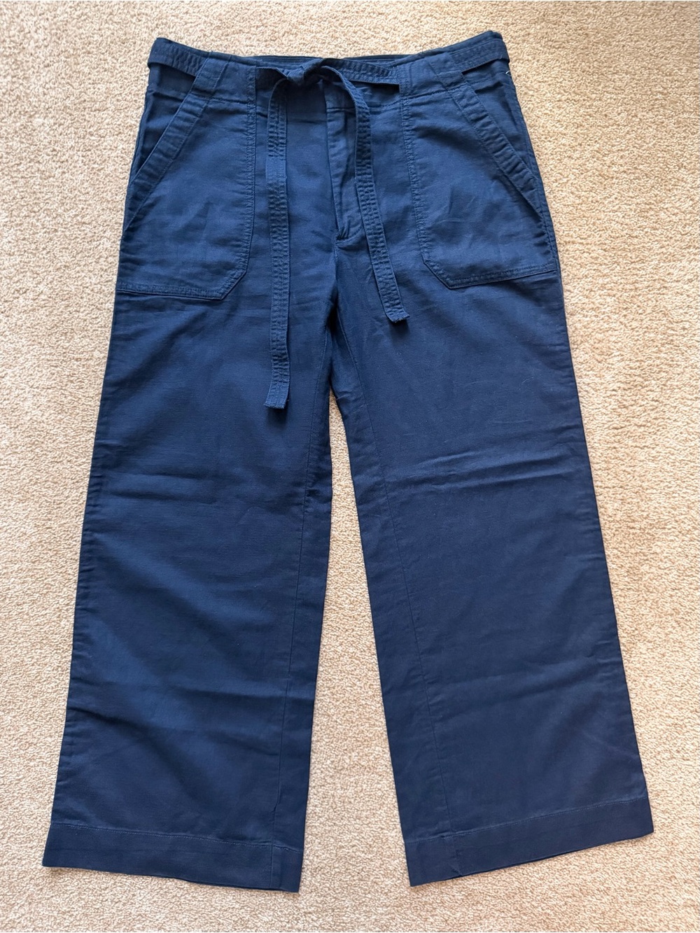 GAP Navy Wide-Leg Linen Blend Tie Waist Pants - Picture 6 of 8